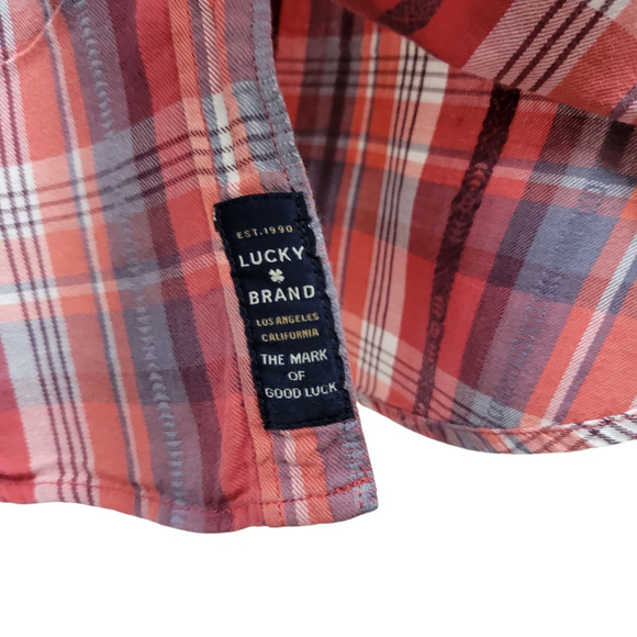 Lucky Brand Men's Plaid Shorts Sleeves Shirt Size Medium Excellent Condition - Picture 5 of 6
